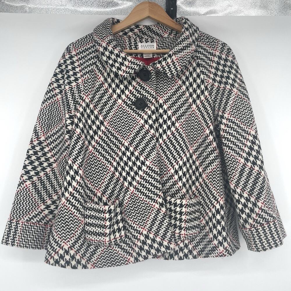 Allison Taylor Houndstooth Plaid Coat Jacket Size 14 Preppy Academia Career - Picture 2 of 10